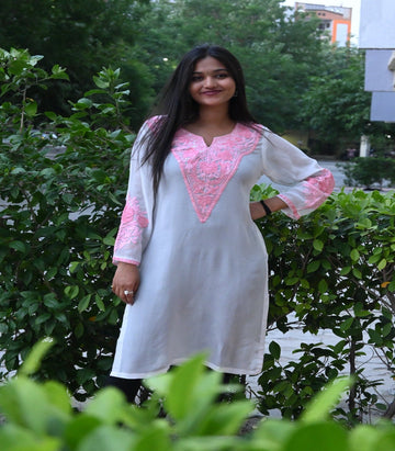 Rosé Petal White Georgette Kurti