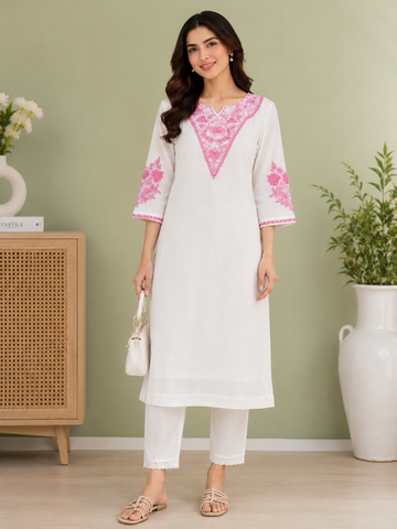 Rosé Petal White Georgette Kurti