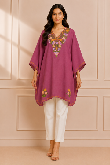 Magenta Color Crush Cotton Kaftan – Multicolor Embroidery | All-Purpose Comfort Ethnic Wear Free Size