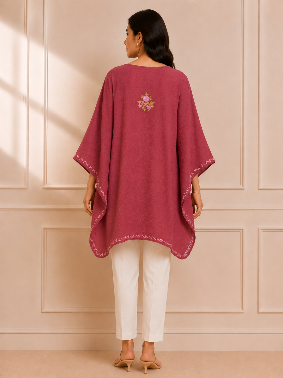 Hot Pink Crush Cotton Kaftan – Multicolor Embroidery | All-Purpose Comfort Ethnic Wear Free Size