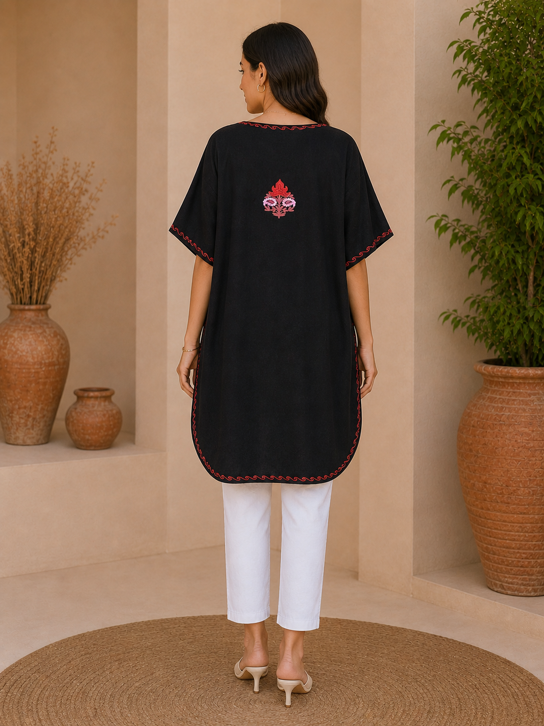 Black Crush Cotton Kaftan – Multicolor Embroidery | All-Purpose Comfort Ethnic Wear Free Size