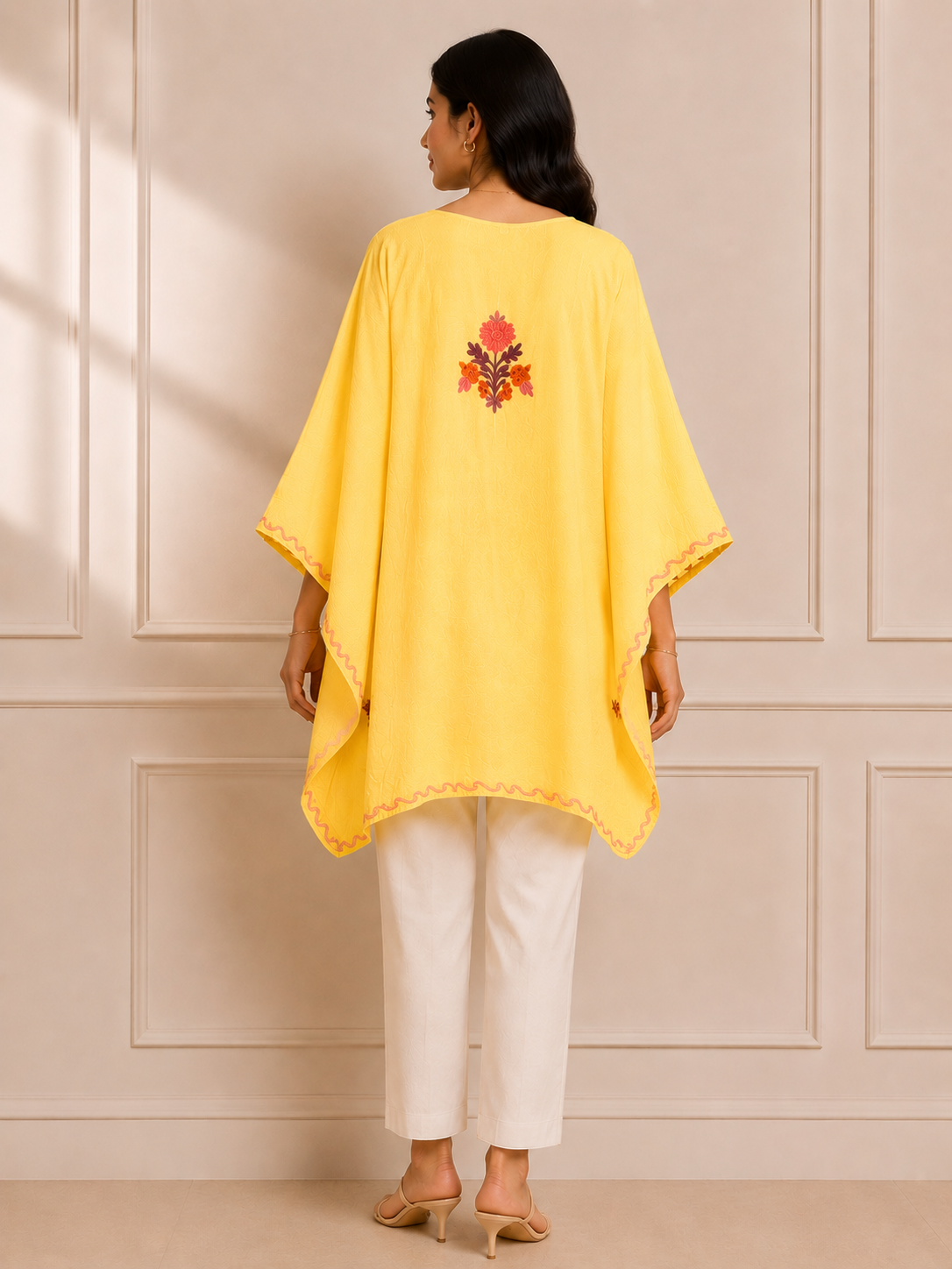 Yellow Crush Cotton Kaftan – Multicolor Embroidery | All-Purpose Comfort Ethnic Wear Free Size