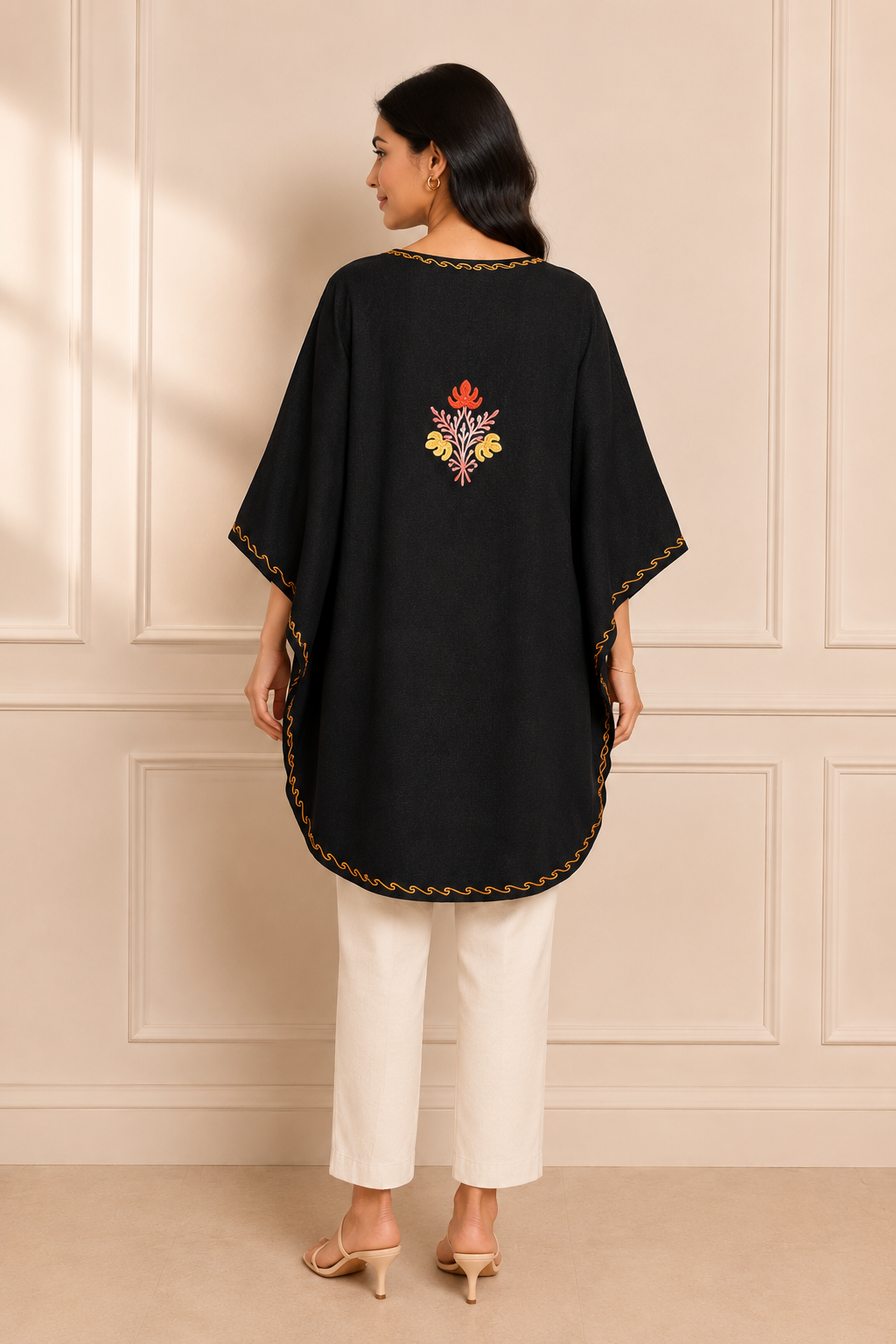 Black Crush Cotton Kaftan – Multicolor Embroidery | All-Purpose Comfort Ethnic Wear Free Size