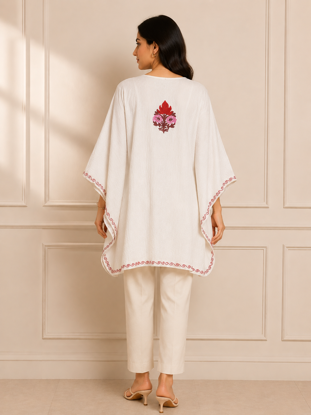 White Crush Cotton Kaftan – Multicolor Embroidery | All-Purpose Comfort Ethnic Wear Free Size
