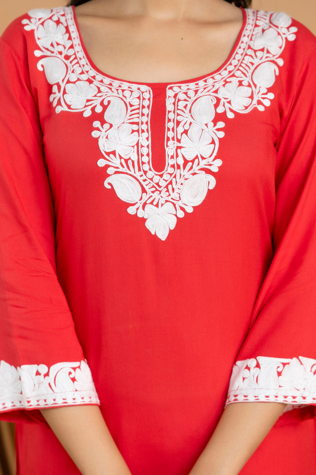 TOK Aari Embroidered Cotton Solid Women's 2PC Co-ord Set - Pink