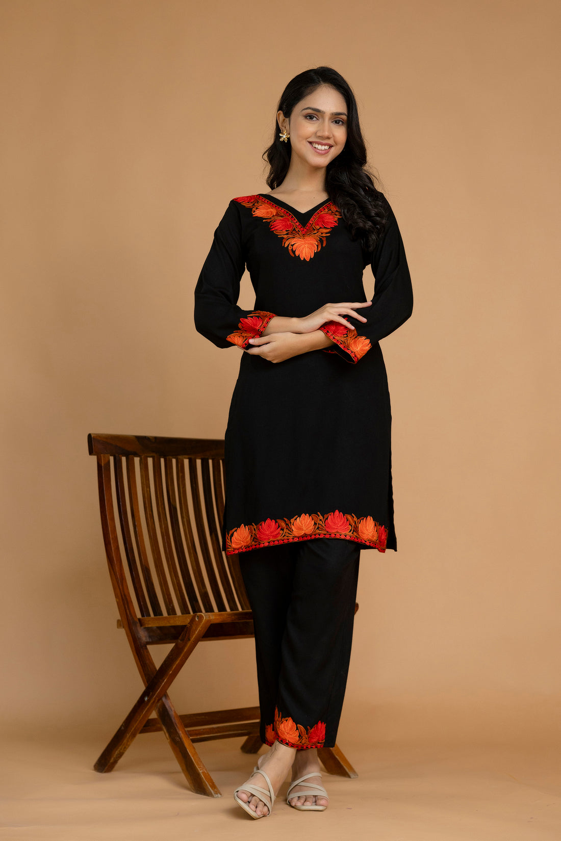TOK Aari Embroidered Cotton Solid Women's 2PC Co-ord Set - Black