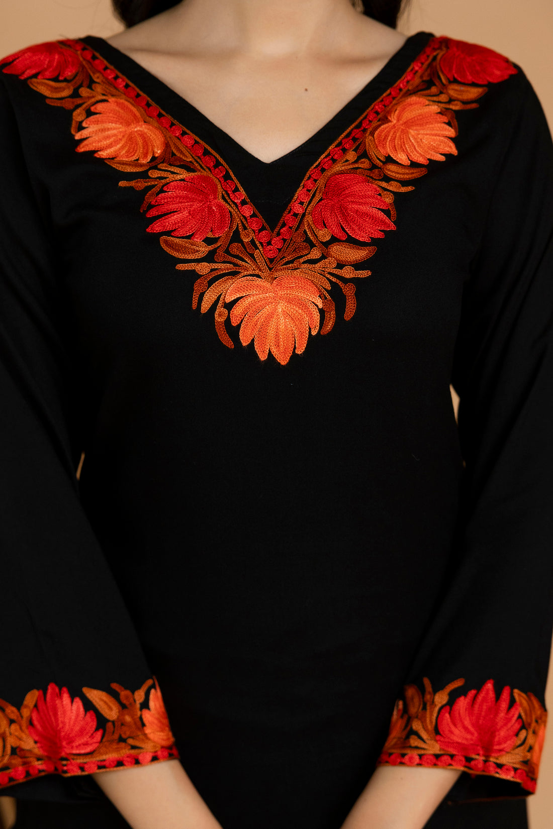TOK Aari Embroidered Cotton Solid Women's 2PC Co-ord Set - Black
