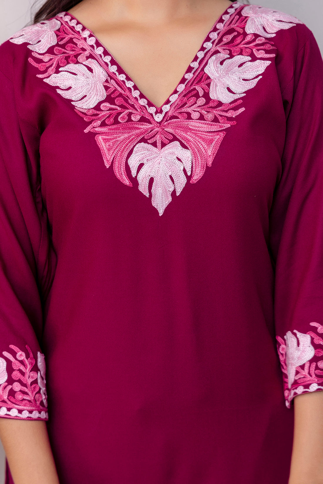 TOK Aari Embroidered Cotton Solid Women's 2PC Co-ord Set - Magenta