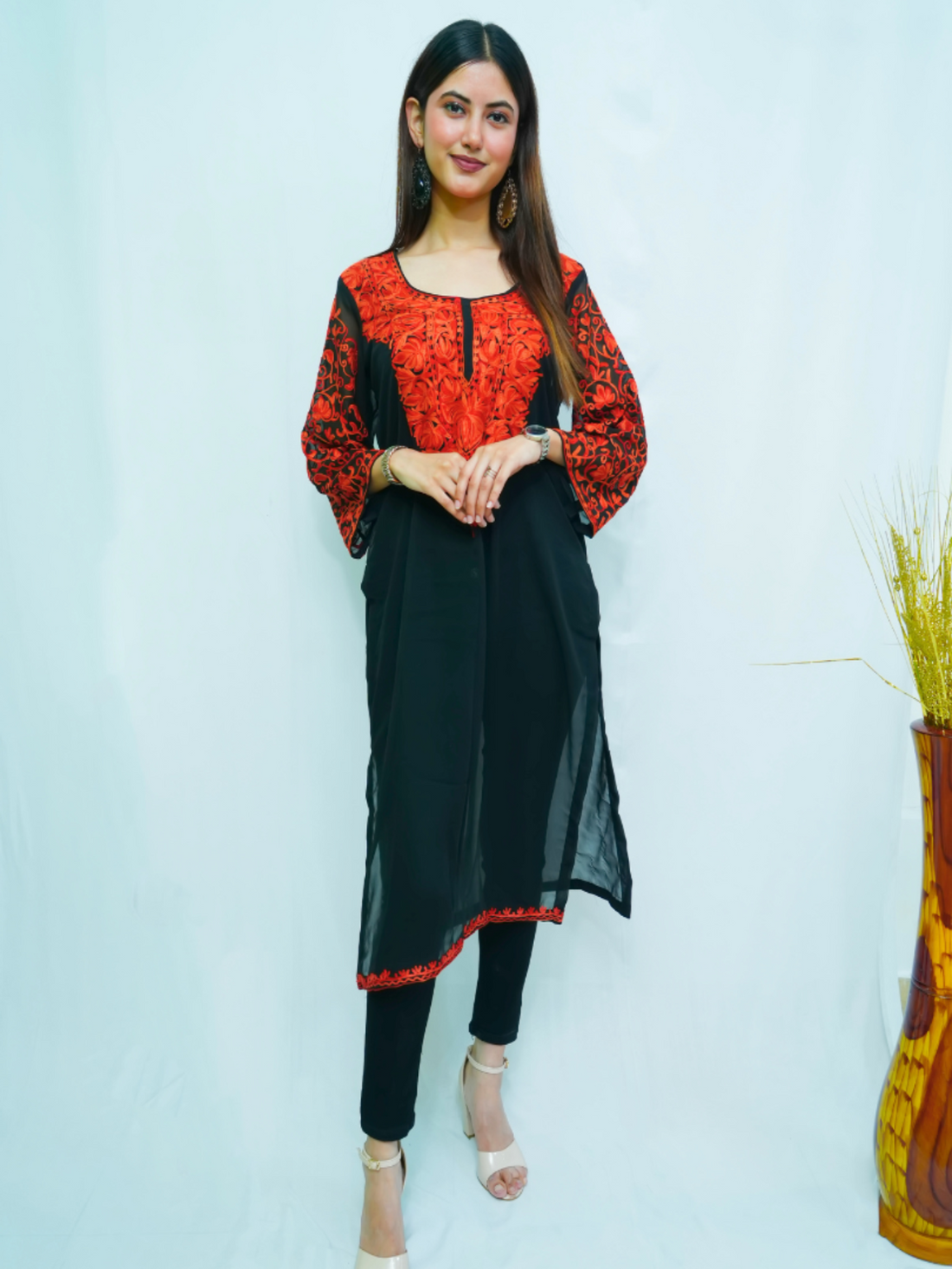Zahra Black-Red Kashmiri Embroidered Kurti