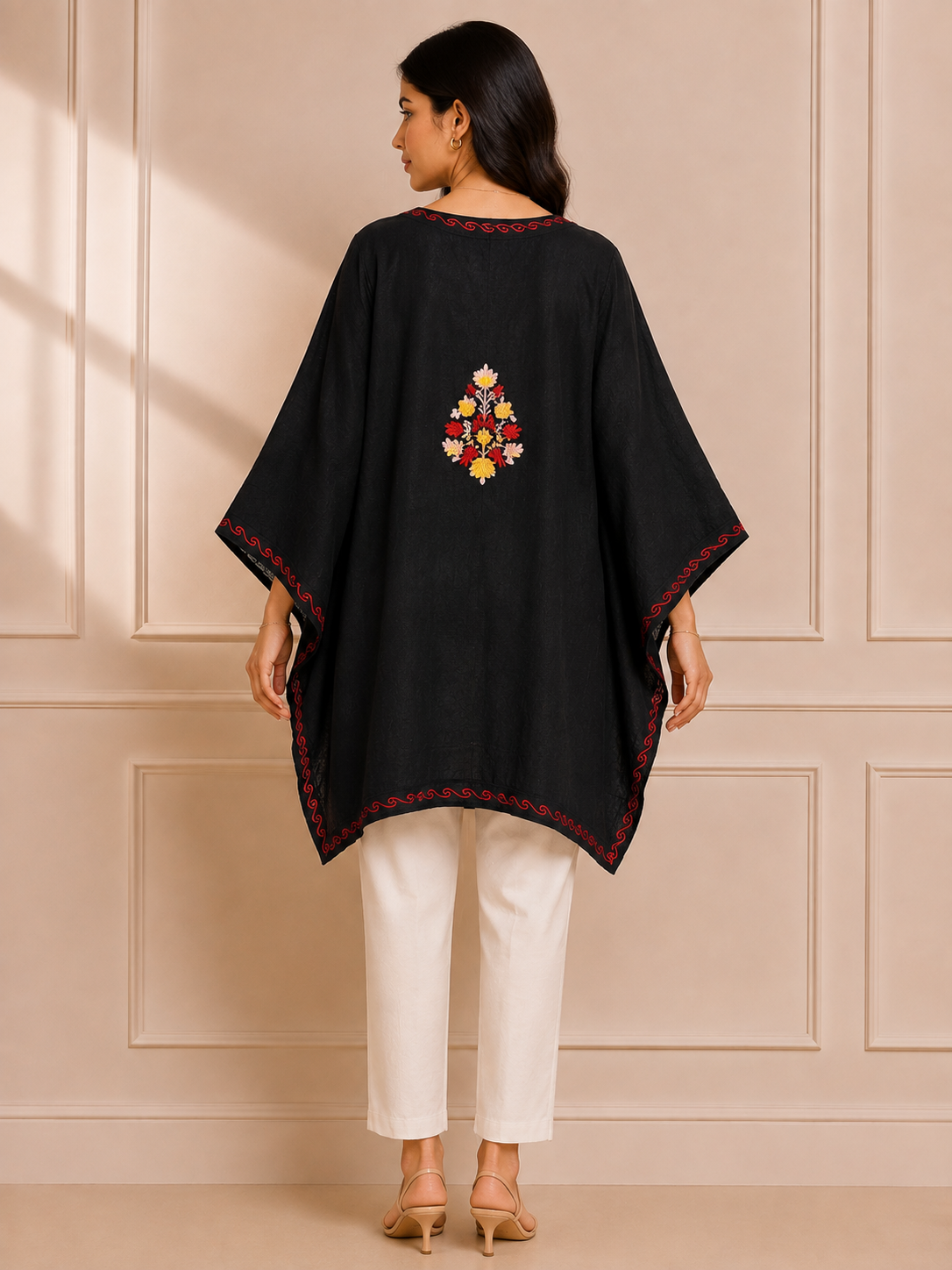 Black Crush Cotton Kaftan – Multicolor Embroidery | All-Purpose Comfort Ethnic Wear Free Size