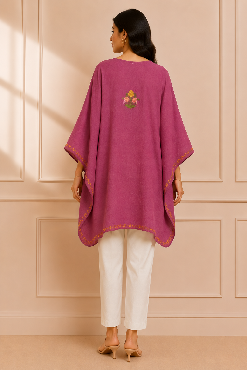 Magenta Color Crush Cotton Kaftan – Multicolor Embroidery | All-Purpose Comfort Ethnic Wear Free Size
