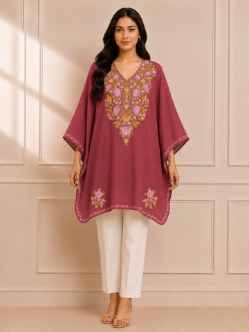 Hot Pink Crush Cotton Kaftan – Multicolor Embroidery | All-Purpose Comfort Ethnic Wear Free Size