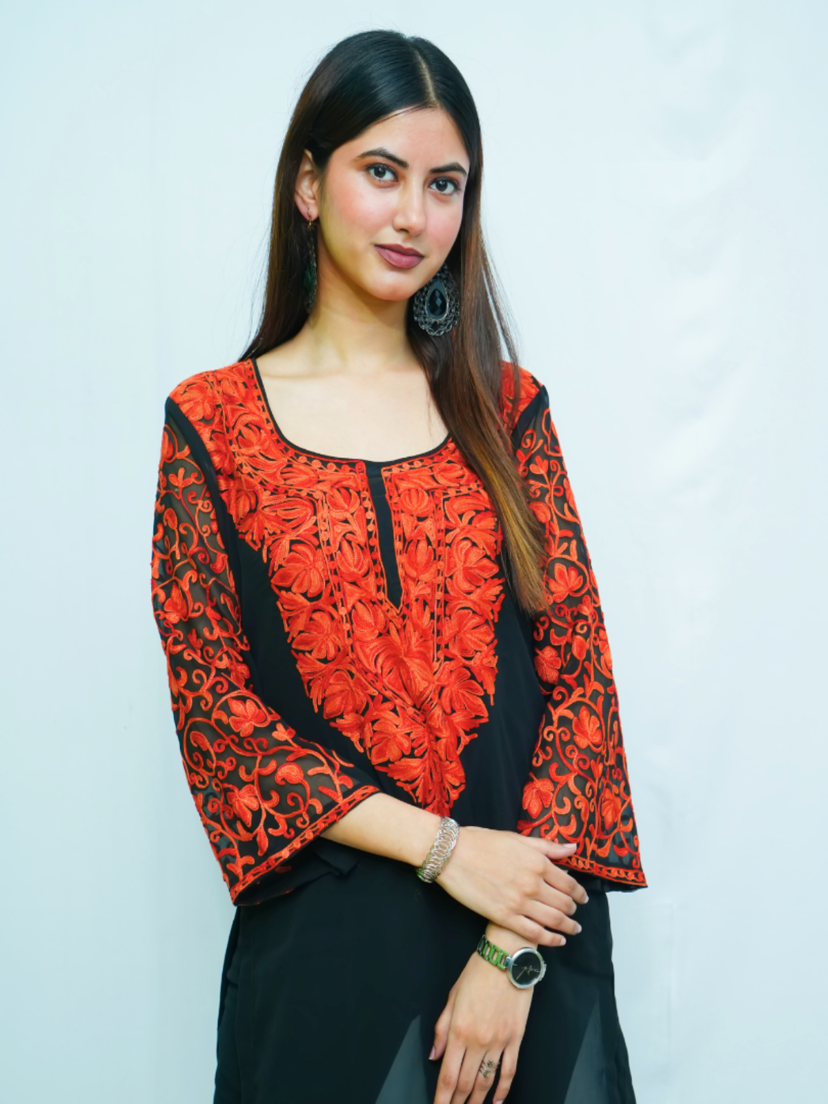Zahra Black-Red Kashmiri Embroidered Kurti