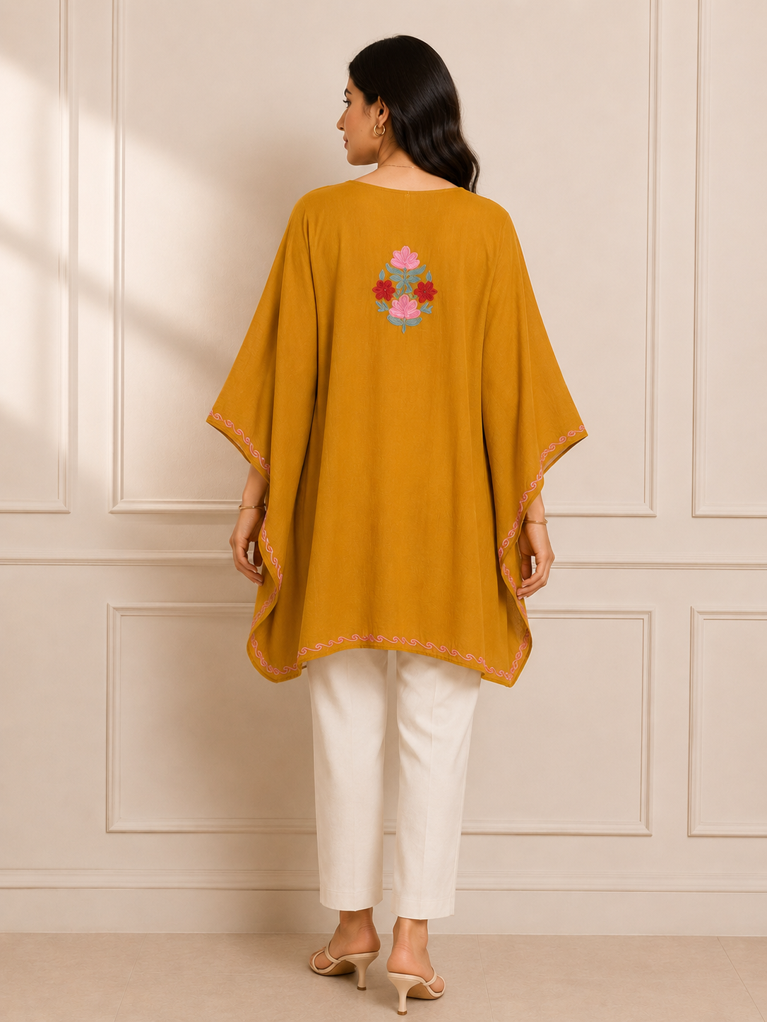 Mustard Crush Cotton Kaftan – Multicolor Embroidery | All-Purpose Comfort Ethnic Wear Free Size