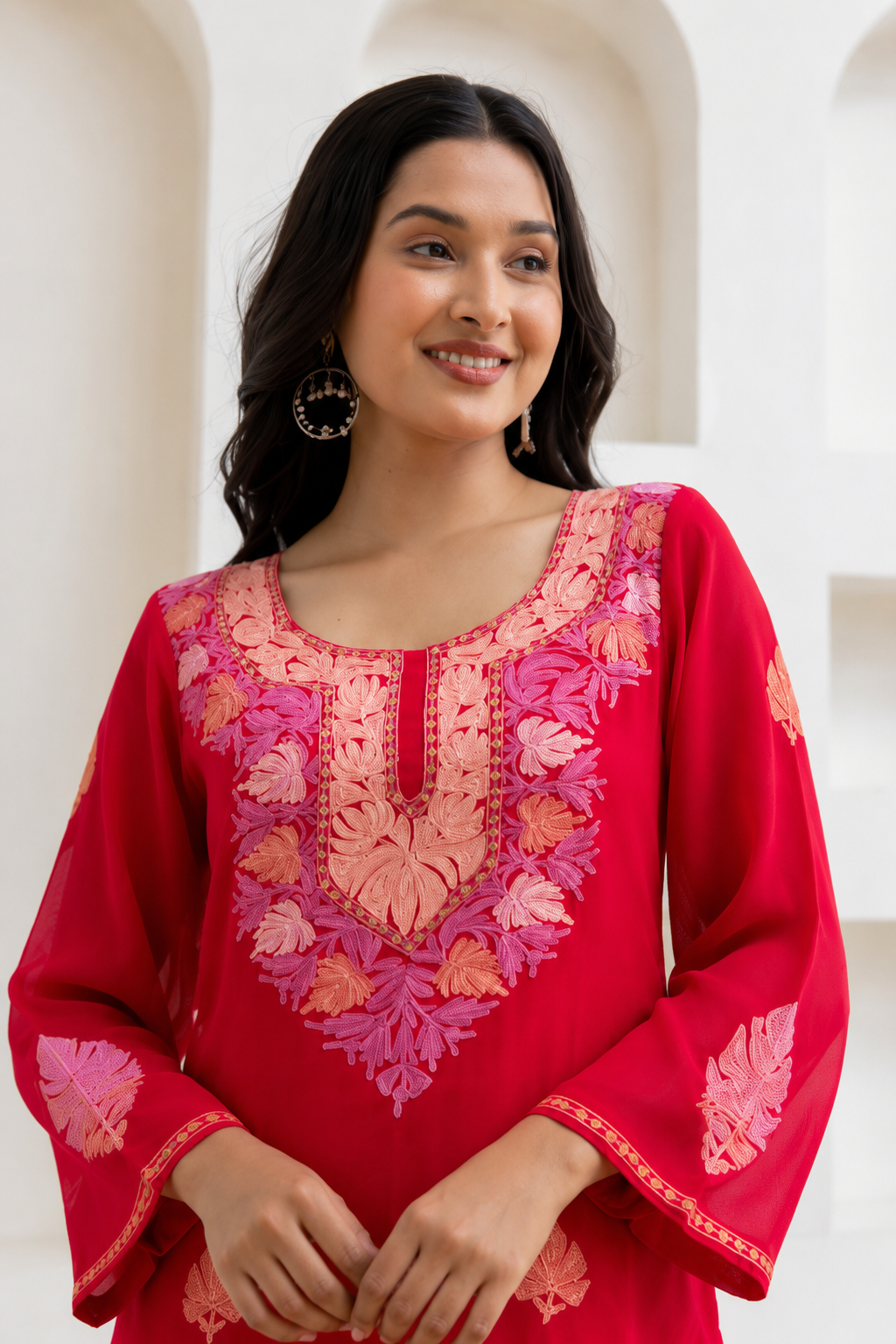 Gulabi Georgette Embroidered Kurti