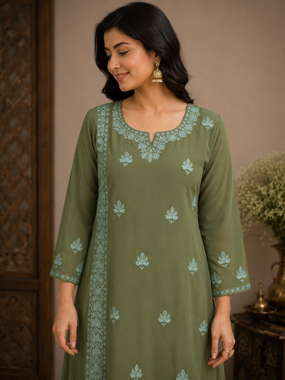 Shadab Green Georgette Kurti