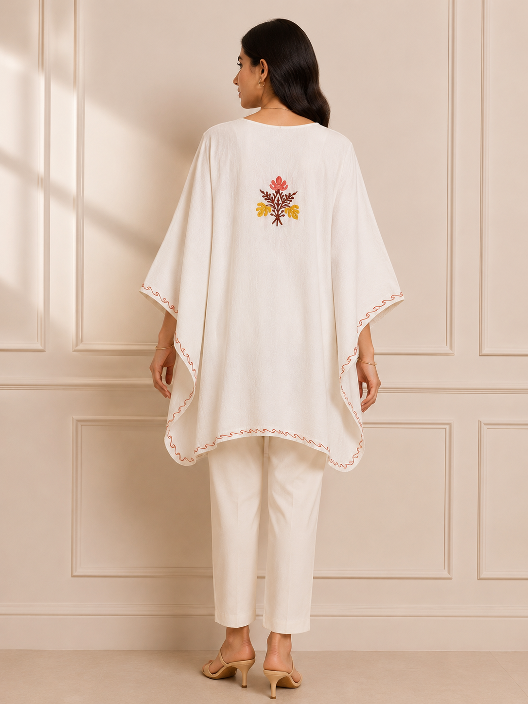White Crush Cotton Kaftan – Multicolor Embroidery | All-Purpose Comfort Ethnic Wear Free Size