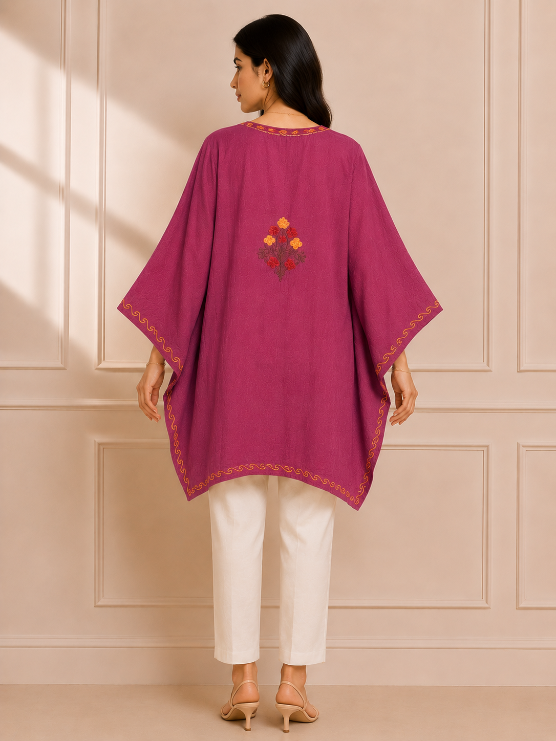 Magenta Pink Color Crush Cotton Kaftan – Multicolor Embroidery | All-Purpose Comfort Ethnic Wear Free Size