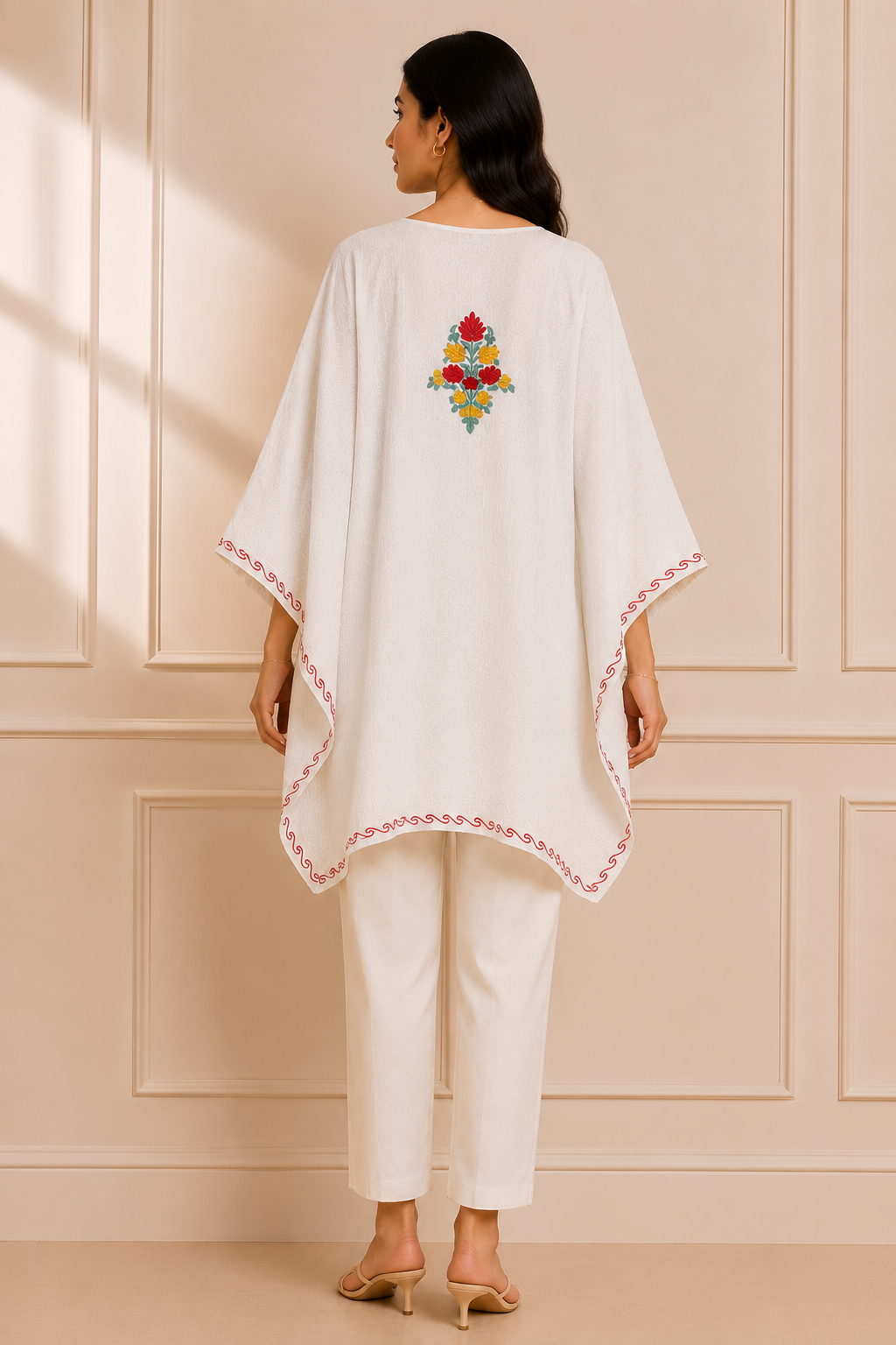 White Crush Cotton Kaftan – Multicolor Embroidery | All-Purpose Comfort Ethnic Wear Free Size