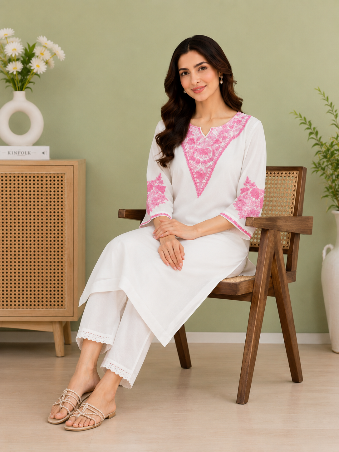 Rosé Petal White Georgette Kurti
