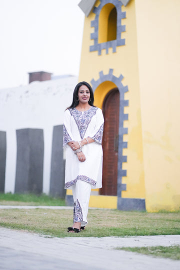 TOK Aari Embroidered Cotton Solid Women's 2PC Co-ord Set - Off White