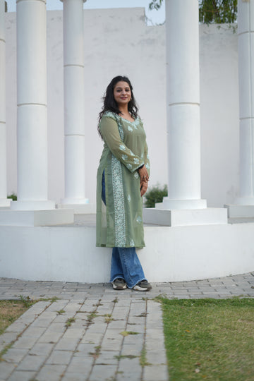 Shadab Green Georgette Kurti