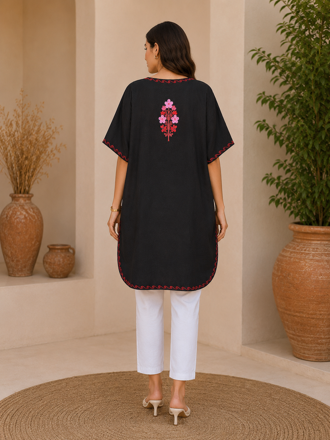 Black Crush Cotton Kaftan – Multicolor Embroidery | All-Purpose Comfort Ethnic Wear Free Size