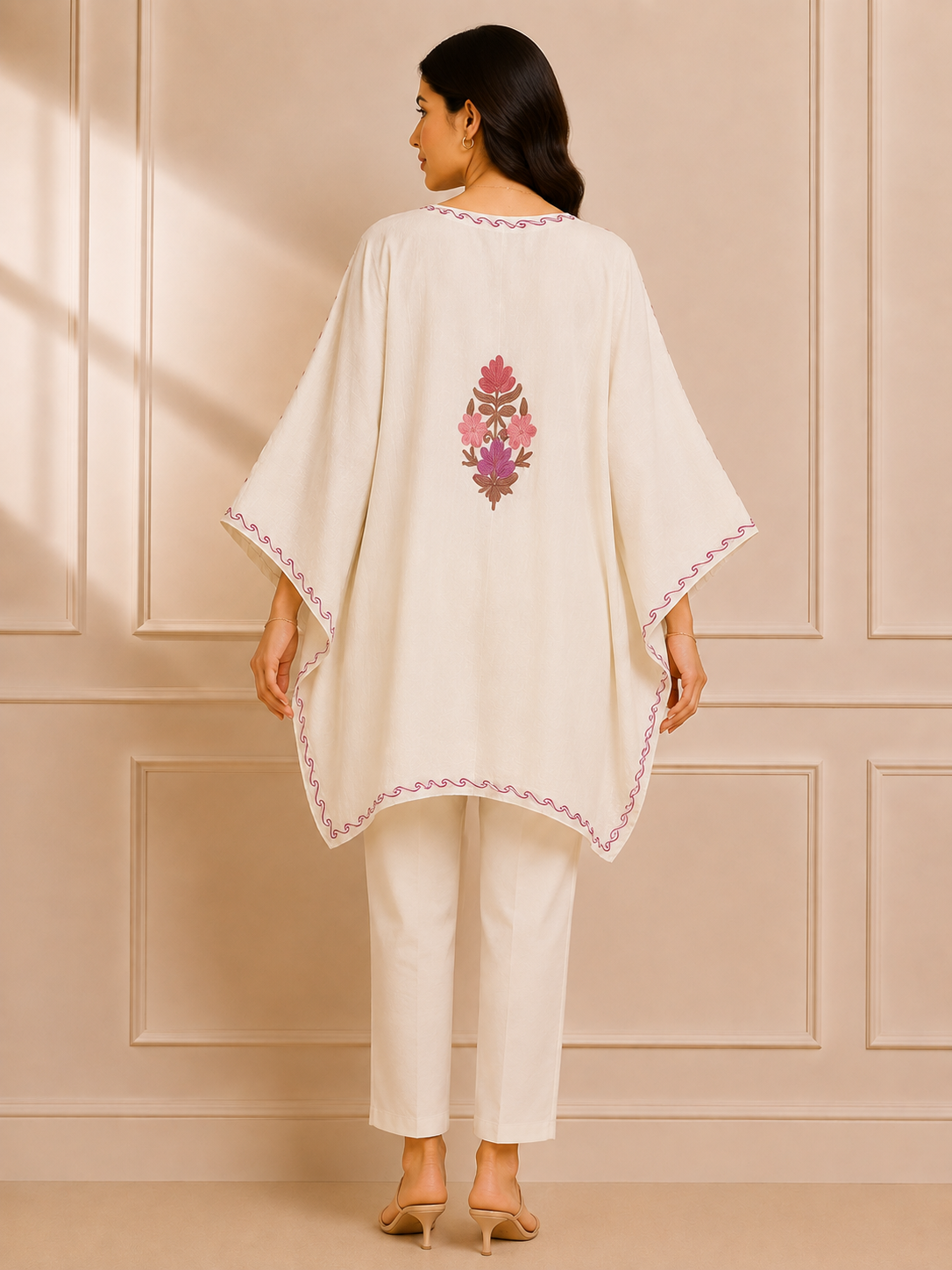 White Crush Cotton Kaftan – Multicolor Embroidery | All-Purpose Comfort Ethnic Wear Free Size