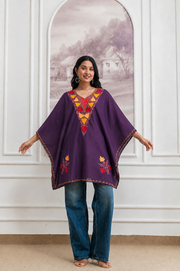 Deep Purple Crush Cotton Kaftan – Multicolor Embroidery | All-Purpose Comfort Ethnic Wear Free Size