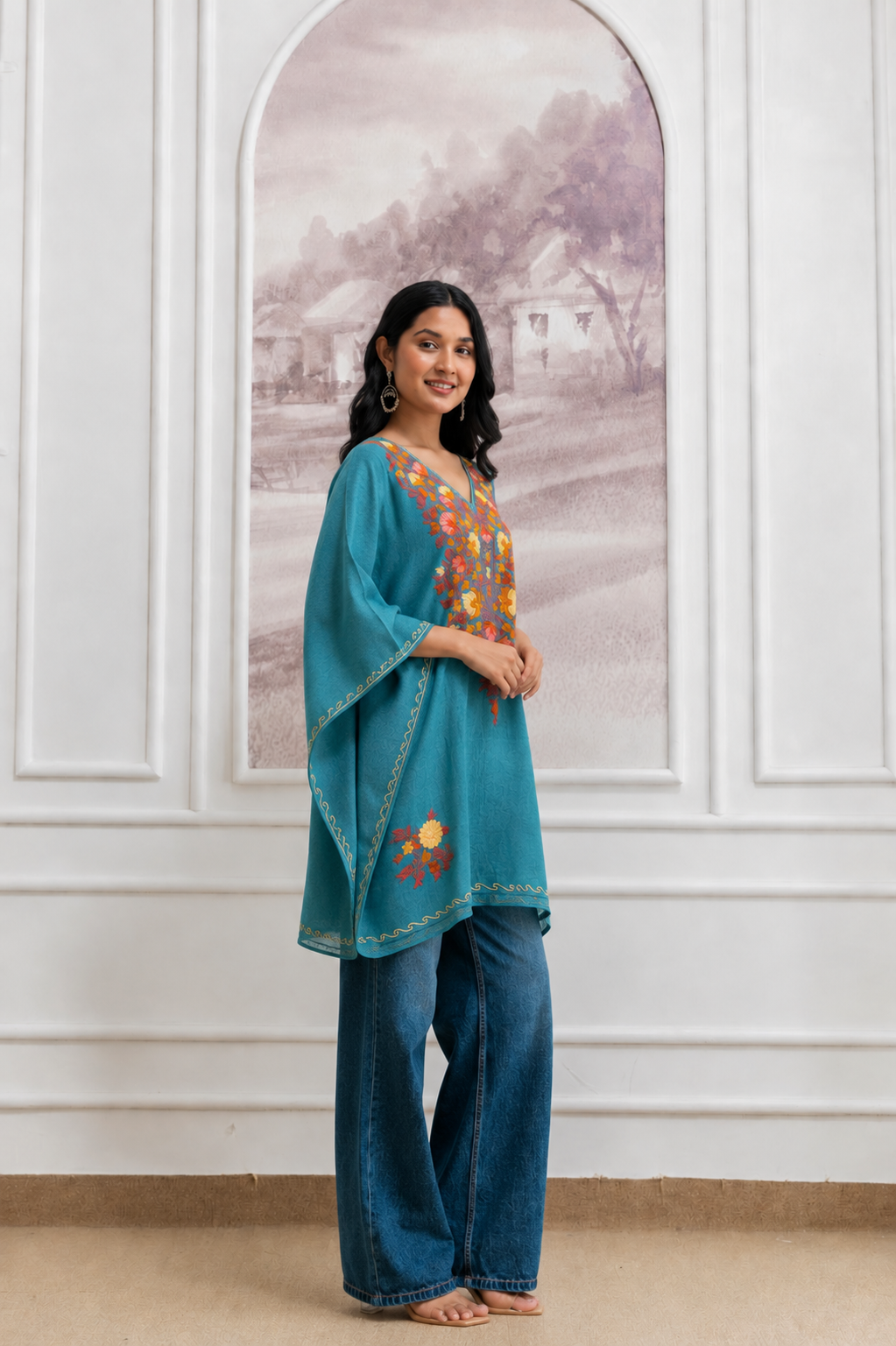 Blue Crush Cotton Kaftan – Multicolor Embroidery | All-Purpose Comfort Ethnic Wear Free Size